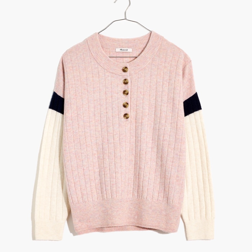 Madewell Striped Bowden Henley Sweater in Coziest Yarn